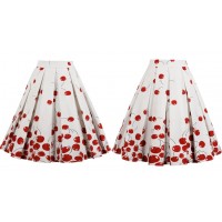 Red Rose Flower Women Vintage Skirt Midi (8) TL